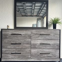 Modern Graywash Six Drawer Dresser W/ Mirror