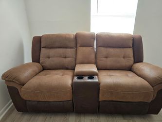 Two-Tone Reclining Loveseat with Console