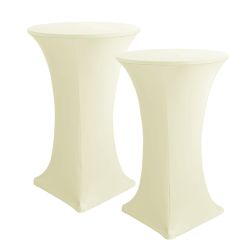 HolidayIdeas Cocktail Table Covers, 2 Pack - Fitted Stretch Spandex Square Corners Cocktail Tablecloths (Butter Cream, Fit For 30"-32" Diameter X 43" 