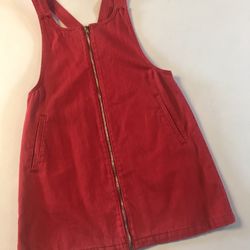 FullZip Front Red Denim Dress