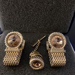 VTG~$15~Swank Mesh Wrap Cuff Links and Tie Pin
