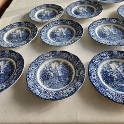 Vintage Liberty Blue Historical Colonial Scenes Dinner Plates