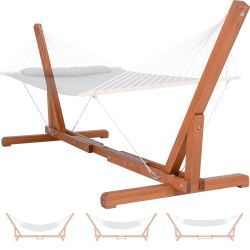 SUNCREAT Adjustable 12-14 ft Wooden Hammock Stand, Outdoor Larch Wood Hammock Stand Only, 475 lbs Capacity