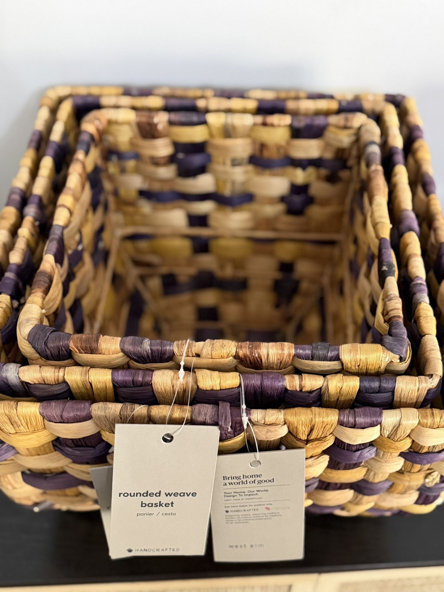West elm set of 3 handcrafted baskets 