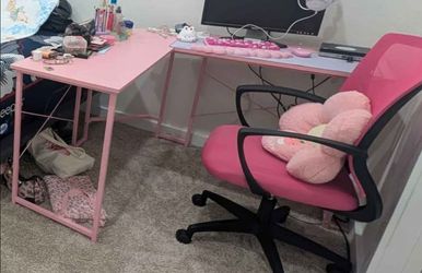 Pink L shape desk