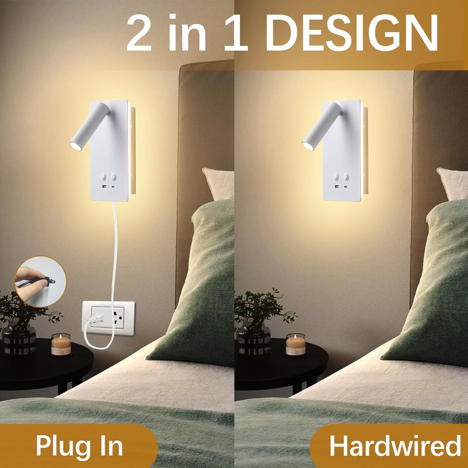 LED Wall Lamp Wall Mounted Reading Lights, Adjustable Headboard