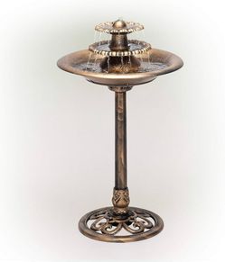 Tall Outdoor 3-Tiered Pedestal Water Fountain and Birdbath, Bronze