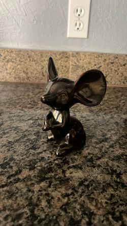 1982 Mc Vintage Metallic Bronze Color Ceramic Large Eared Mouse Figurine