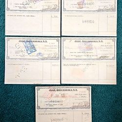 5 Cheques Compañia De Ron Jose Arechabala-1959-con Sellos De Timbre