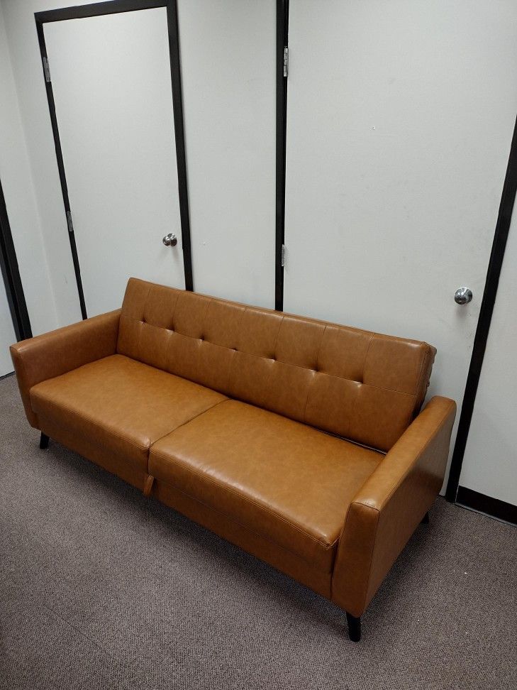 Nice Camel Leather Couch With Storage