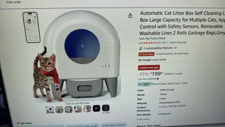 Automatic Cat Litter Box Self Cleaning Litter Box Large Capacity for Multiple Cats, App Control with Safety Sensors, Removable Washable Liner,2 Rolls
