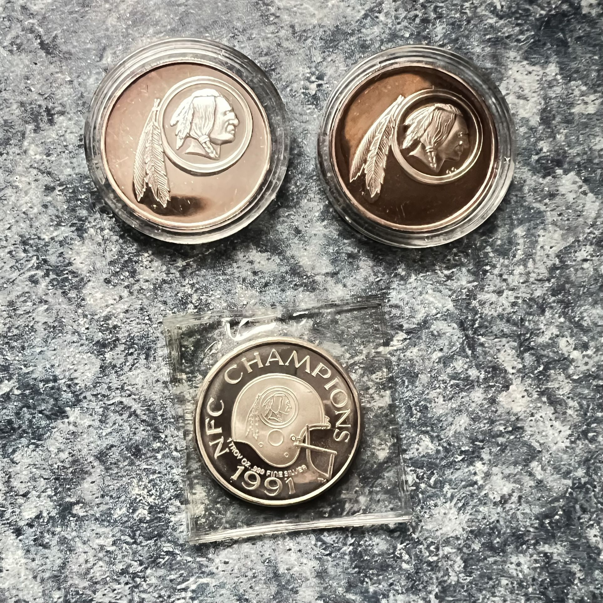 3 Collectible Washington redskins Silver coins