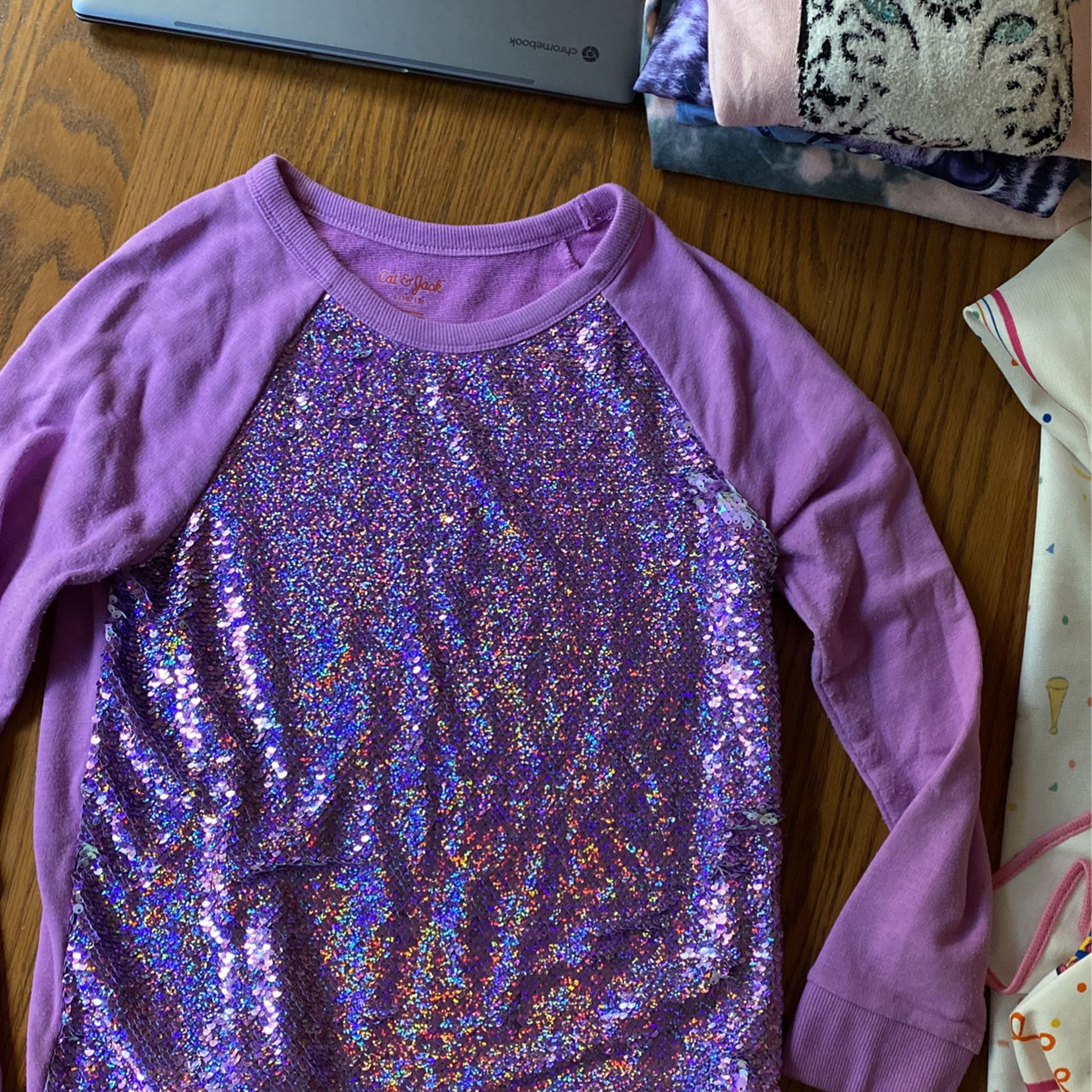 Cat & Jack Long Sleeve Sequin Changing Top Light Purple Size 10/12