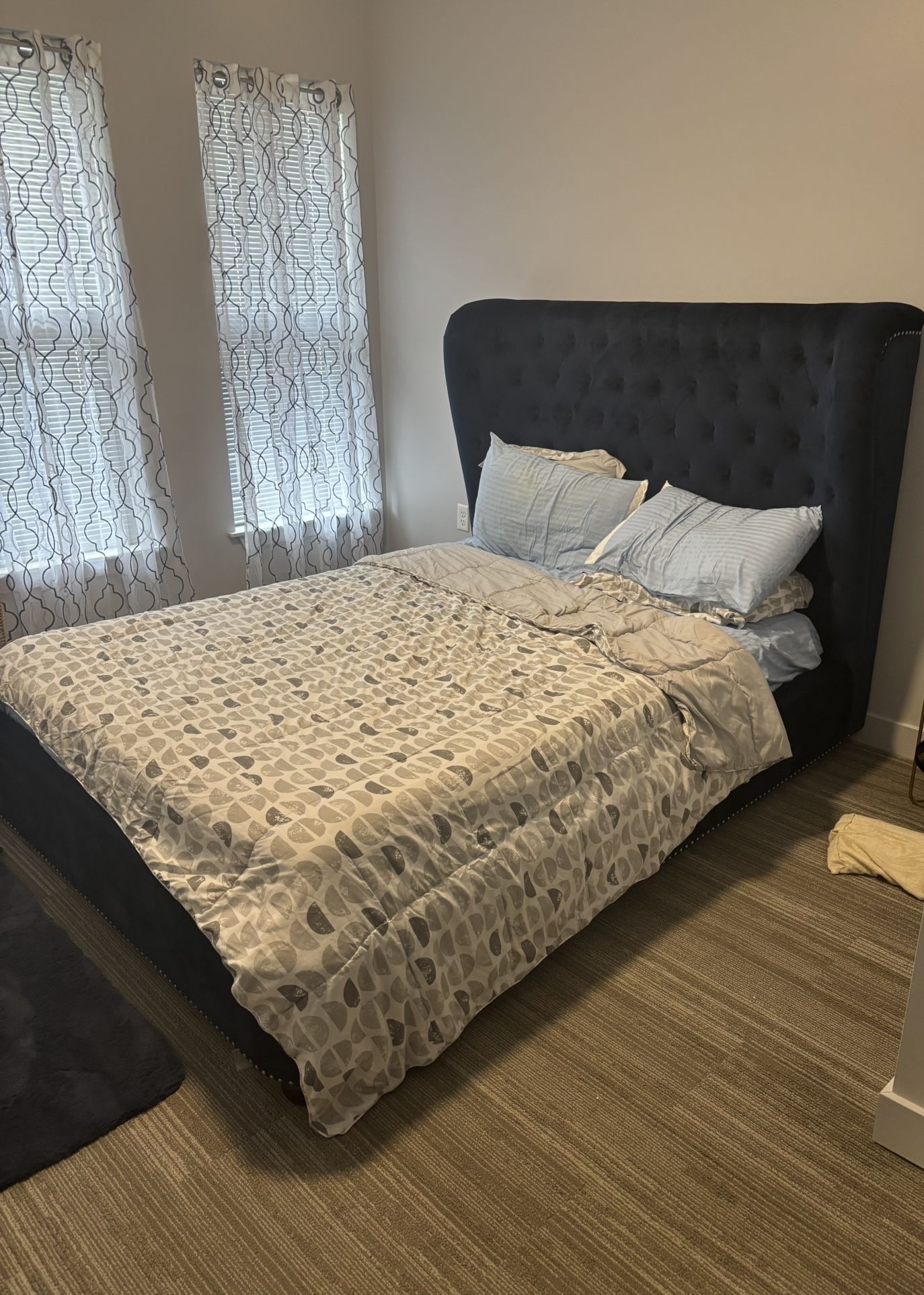 Finley Blue Velvet Queen Sized Bed