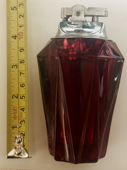 Vintage Viking Glass Ruby Red Diamond Point Table Lighter 4.5"