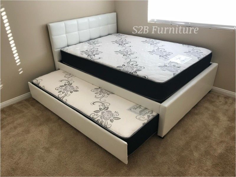 Full Twin White Trundle Bed With Ortho Mattress Included