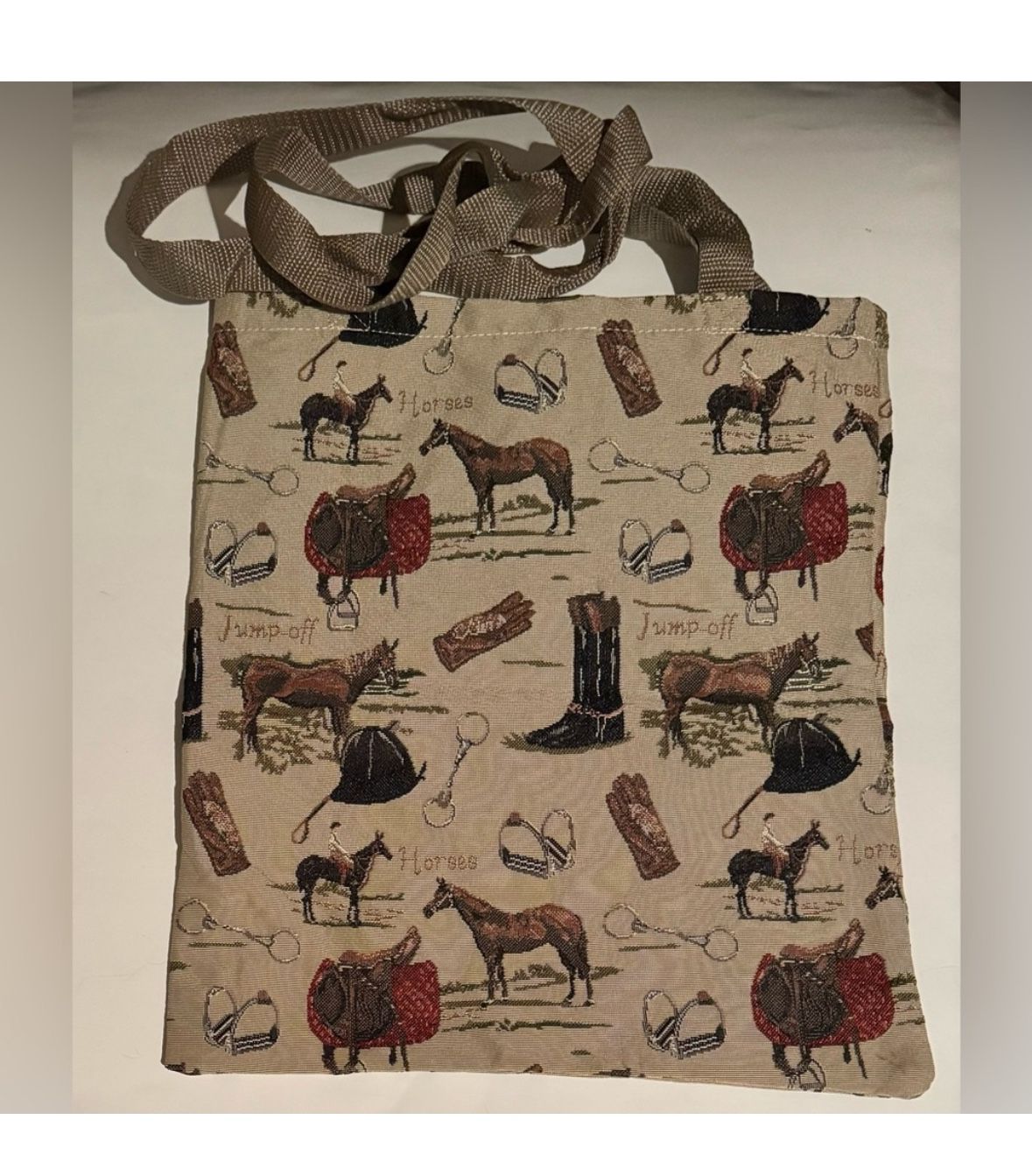Horse Equestrian Canvas Tote Bag Stirrups Saddle Gloves Boots 