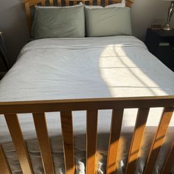 Solid Wood Double Bed Bedroom Set W/ Mattress And Box Spring