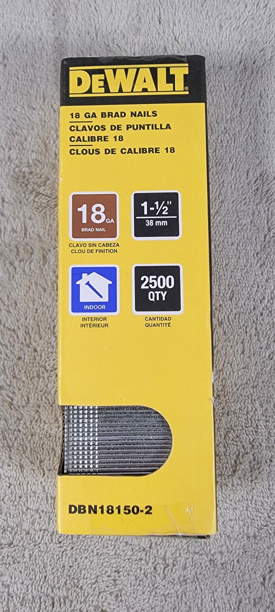 DeWalt 18-Gauge Brad Nails (Model: DBN18150-2).
2500 Nails