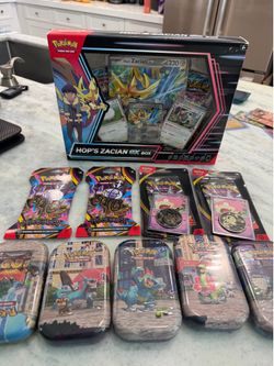 Pokemon Sealed Lot Hop’s Zacian ex Box Pitch Black Packs Slowpoke Mini Tins