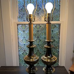 vintage Stifle  solid brass lamps matching set candle stick style