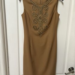 ELLEN TRACY Bead Embellishment Sleeveless Camel/Brown Dress [Size 2]