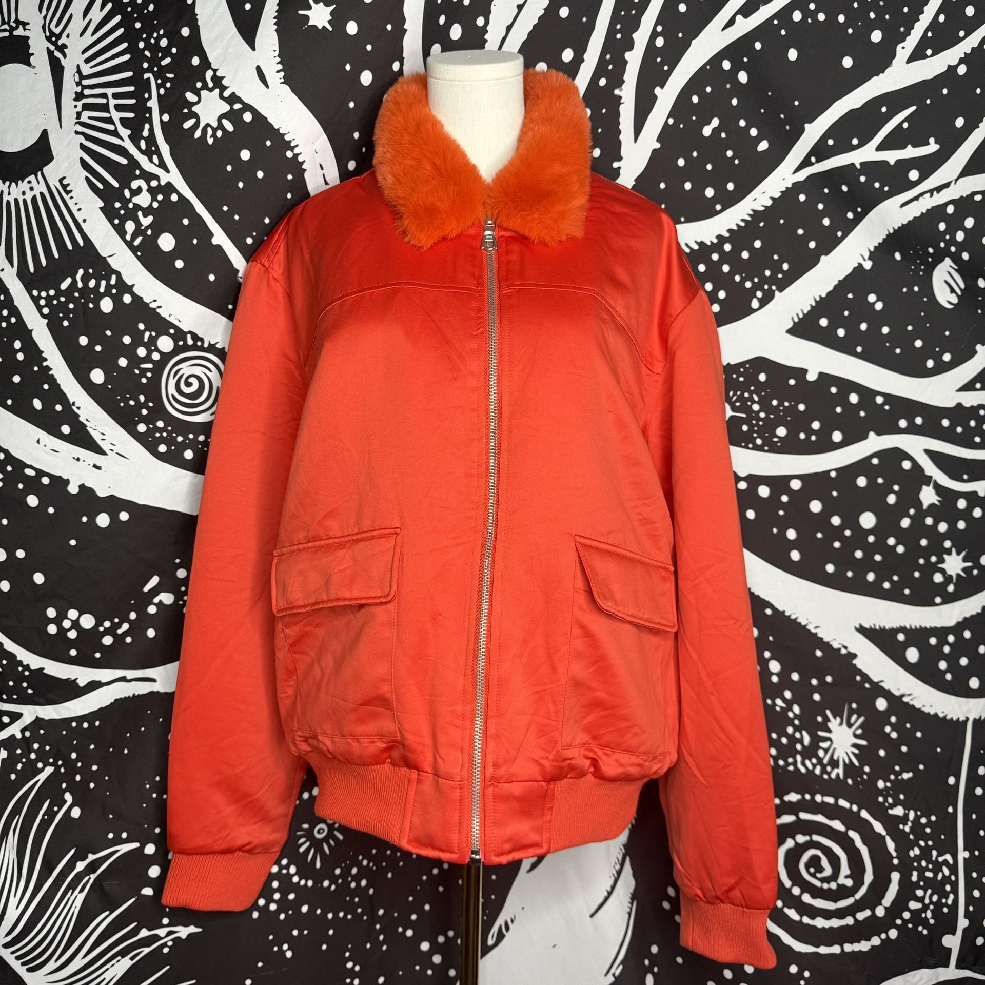 Faux Fur Collar Aviator Bomber Jacket - Orange 