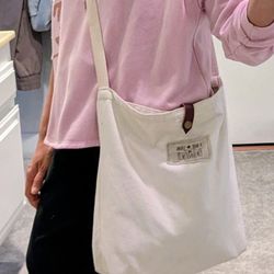 Canvas Crossbody Bag Chic Leather Close Buckle "Be Brave Strong and Courageous" 14x16"x4" 