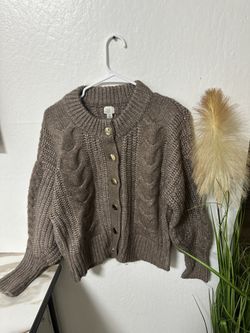 Sweater for Women Fall Long Sleeve Cable Knit Button Open Front Size M