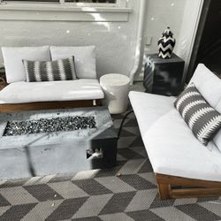 2 Loveseats, Fireplace And Side Table