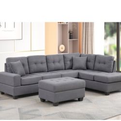 Reversible Sectional Sofa & Ottoman w/ Throw Pillows