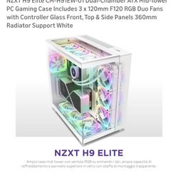 NZXT H9 Elite CM-H91EW-01 Dual-Chamber ATX Mid-Tower PC Gaming Case Includes 3 x 120mm F120 RGB Duo Fans with Controller Glass Front, Top & Side Panel