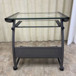Metal And Glass Computer Desk On Wheels