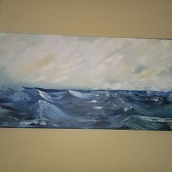 Hand Painted Oil Ocean Canvas Large 