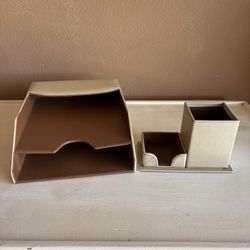 Desk Organizer Set - Cream Faux Leather 