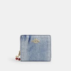 Coach Snap Wallet In Loved Denim With Charm
