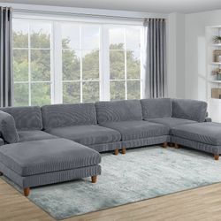 Brand New Grey Super Plush Corduroy Modular Sectional Sofa