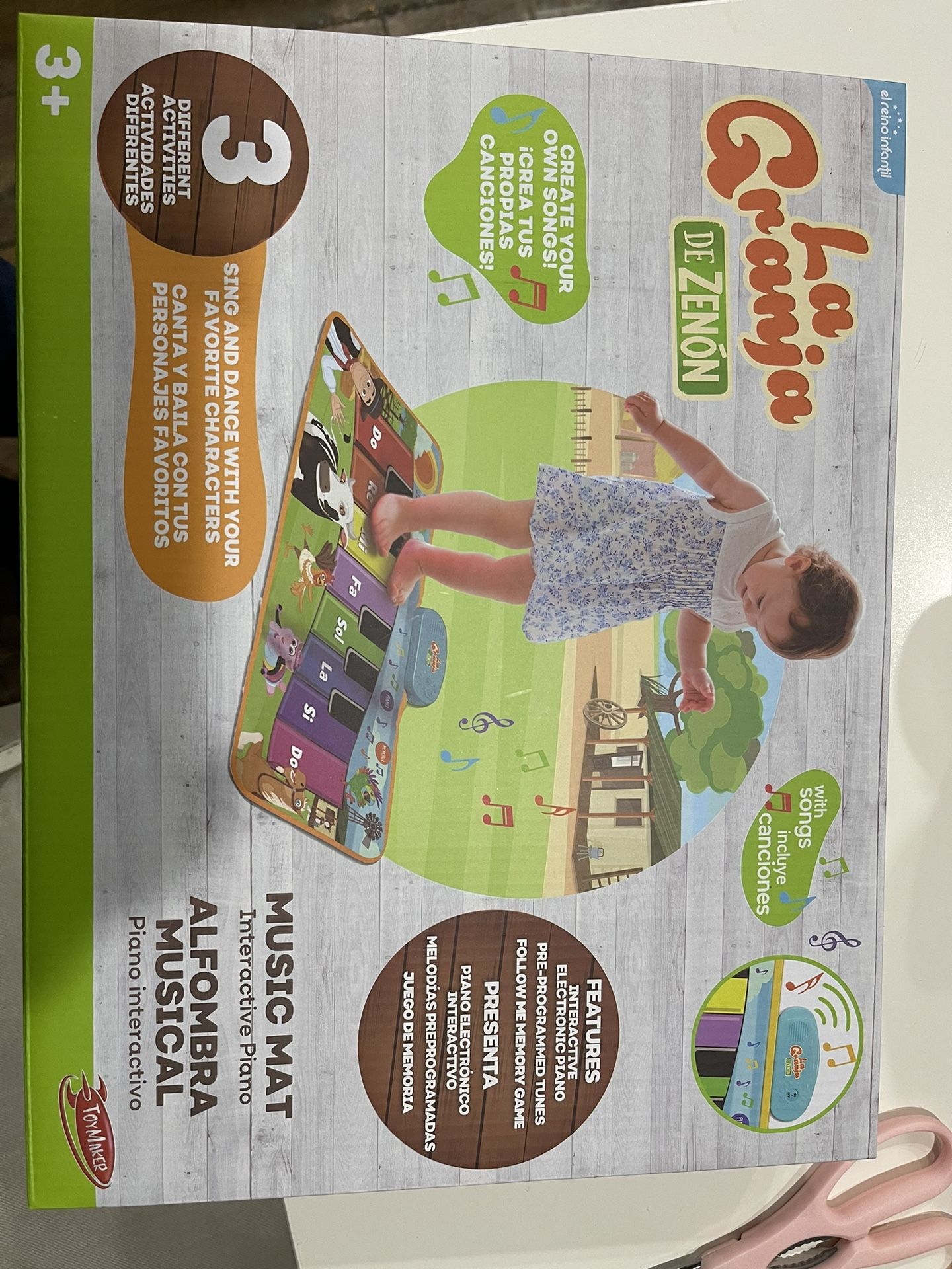 La Granja de Zenon Baby Piano Dance Mat Toys - Kids Musical Toys Keyboard Carpet Animal Blanket Touch Playmat Early Education Sensory Spanish Toys for