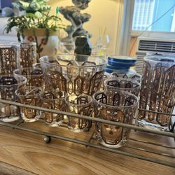 1960s Mid Century Bar Glass Set With rack 