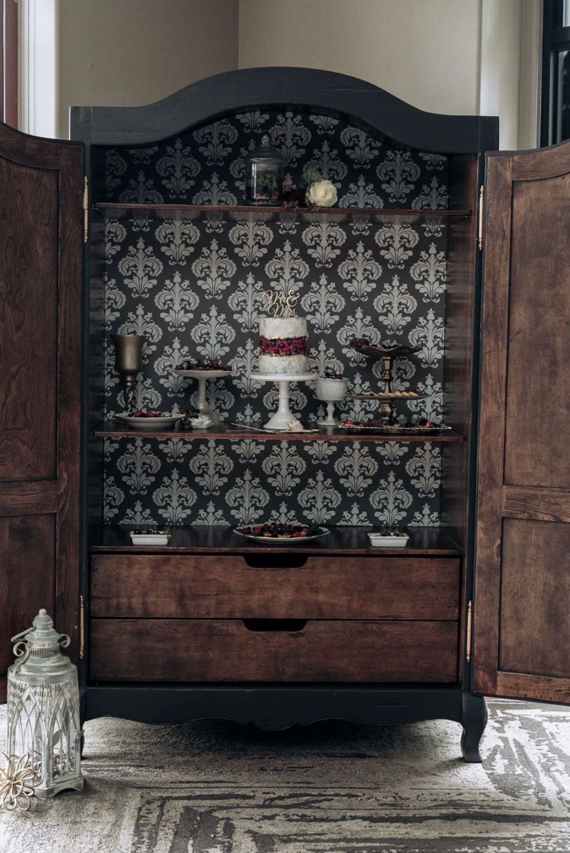 Antique Armoire with Matching Buffet and Table (Vintage Furniture Rustic Chic Distressed Hutch)
