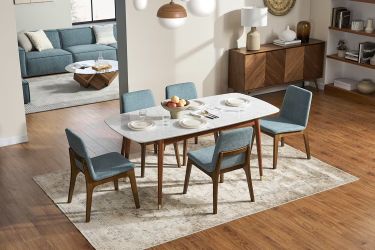 Mid-Century Modern Marble Dining Table (Walnut), Castlery