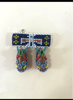 Vintage Hand Beaded Leather Native American Pin