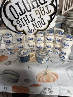 Vintage Arnart Blue Onion Japan Spice Shaker Set With Salt And Pepper