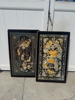 Decorative Asian-Style Black Lacquer Table Set