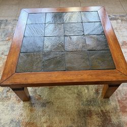 Set Of Four Tables, Solid Wood With Stone Tile Inlaid 