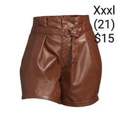 Brown Plus Size Faux Leather Shorts