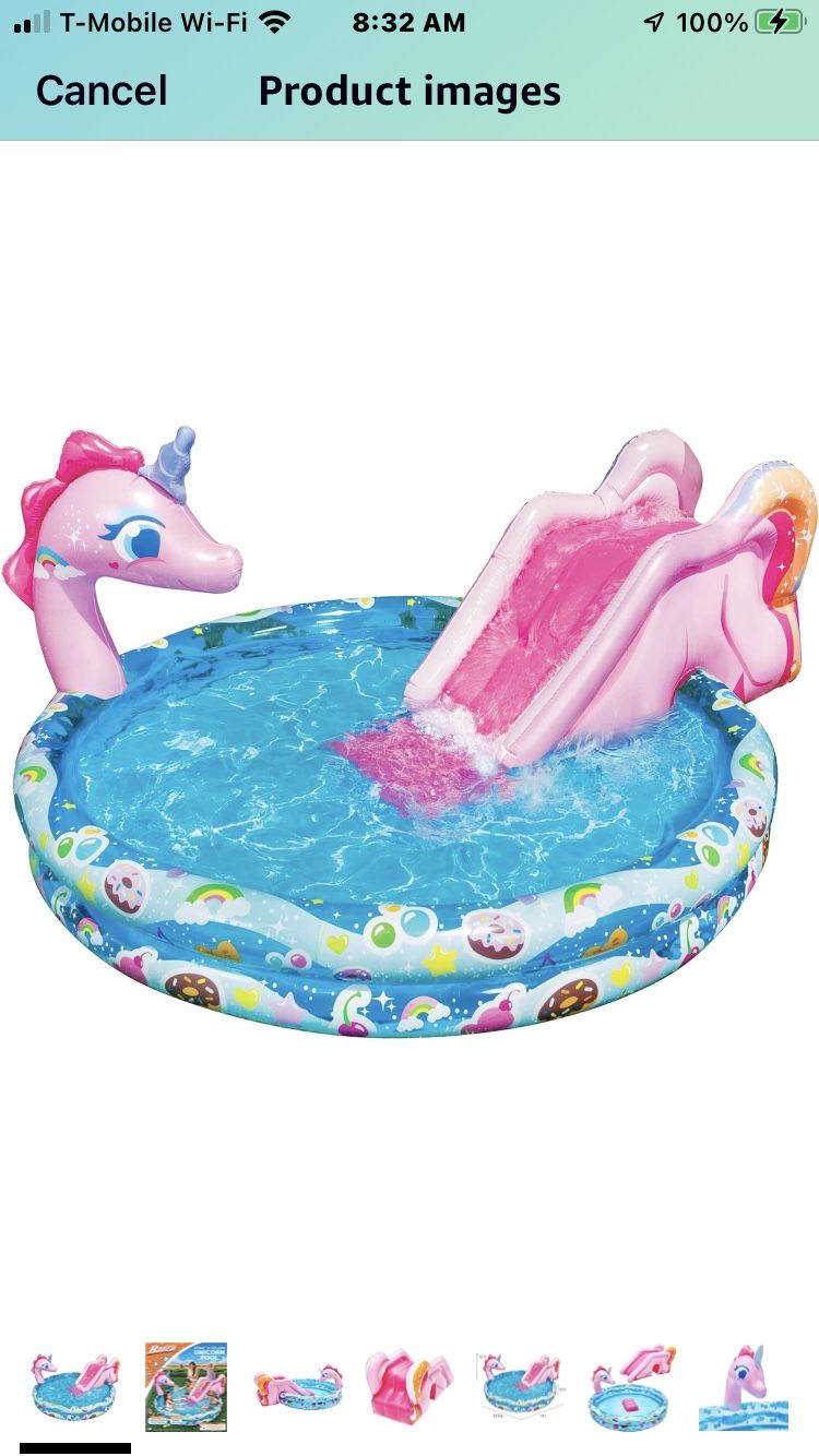 BANZAI Spray 'N Splash Unicorn Pool, Length: 78 in, Width: 60 in, Height: 32 in, Inflatable Outdoor Backyard Water Slide Splash Toy