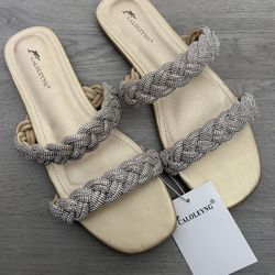 Gold Rhinestone Braided Sandals 9.5