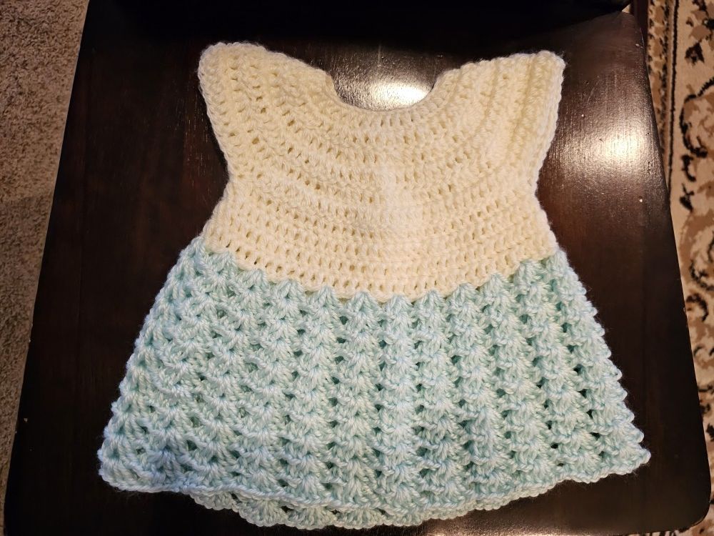 Soft Yellow and Blue Crotchet Baby Dress 