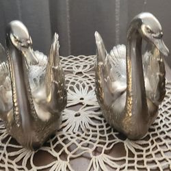 Antique Silver Swan Bookends